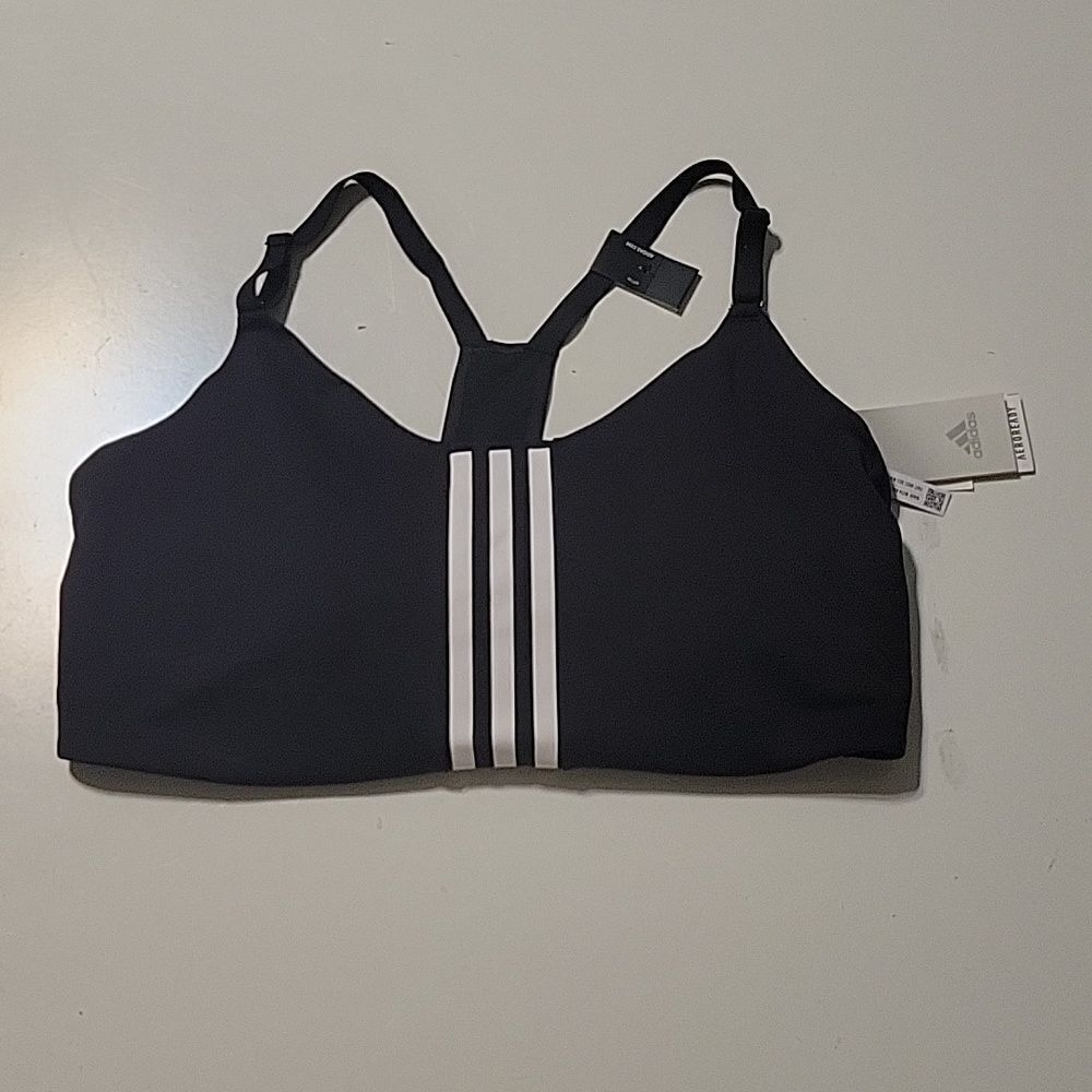 NEW 1X ADIDAS BLACK WHITE RACERBACK SPORTS BRA REMOVABLE PADS LIGHT SUPPORT NWT
